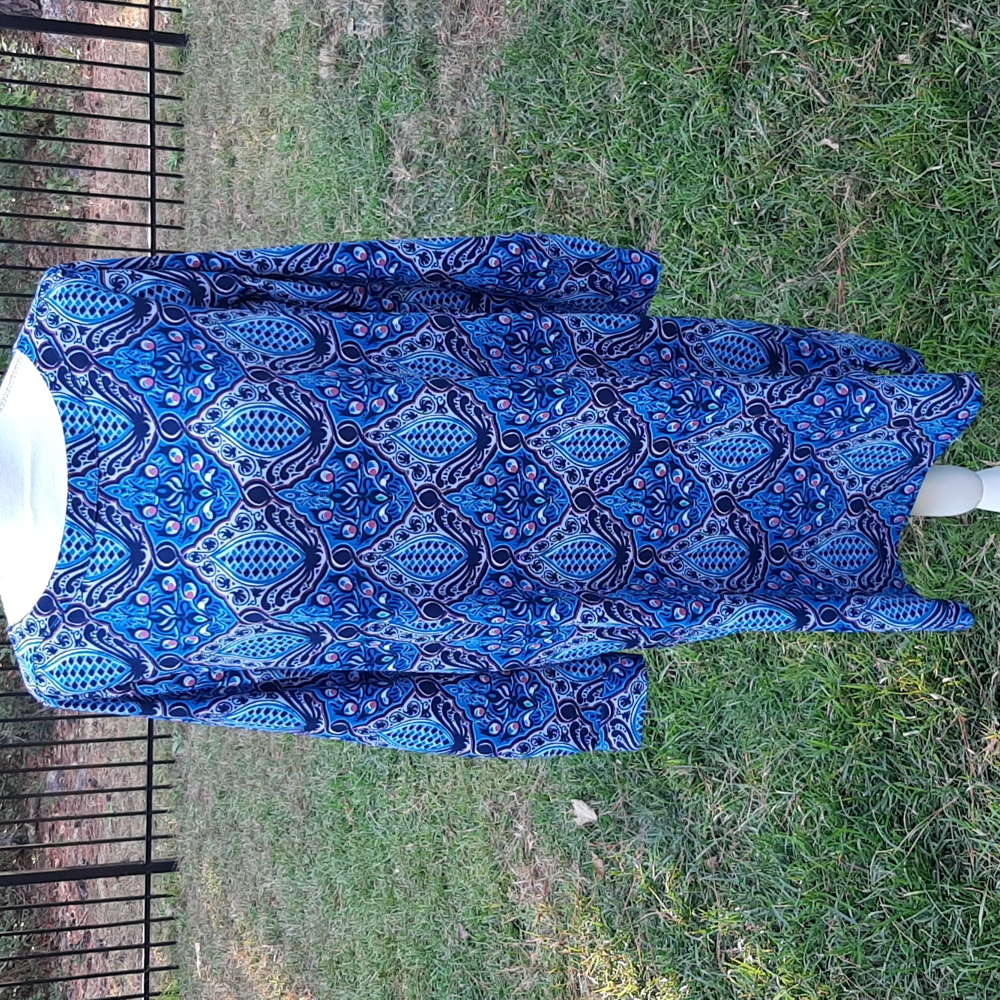 NWT LP Loft Petites Blue aztec designed tunic long sleeve shirt dress